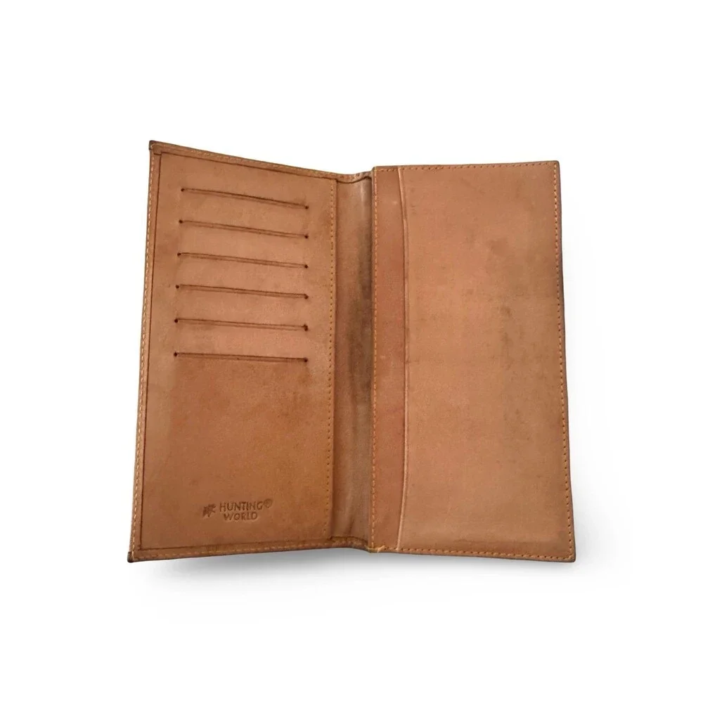Hunting World ElephanGreen/Tan Wallet Vachetta Leather Nylon Good Vintage Patina